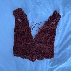 Free People Lace Bralette in Deep Red
